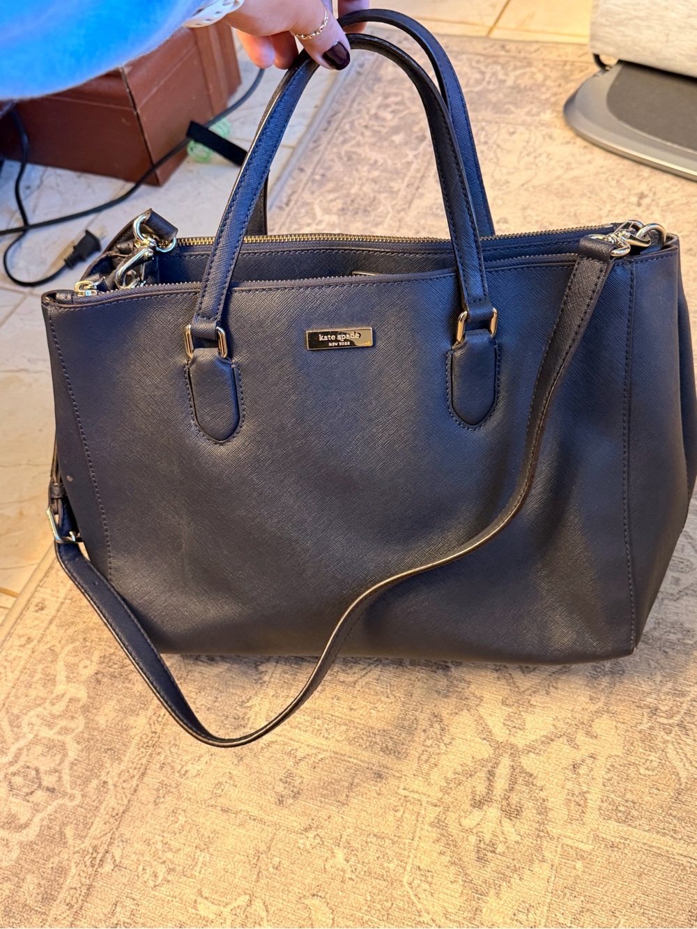 kate spade navy saffiano satchel with gold hardware